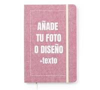 LolaPix Libreta personalizada con Nombre/Foto o Diseño de Algodón Reciclado. Cuaderno Personalizado. Libreta Personalizada Profe. Cuaderno Diario personal 100 Hojas. Tapa Dura 14x21cm Algodón Rojo