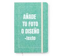 LolaPix Libreta personalizada con Nombre/Foto o Diseño de Algodón Reciclado. Cuaderno Personalizado. Libreta Personalizada Profe. Cuaderno Diario personal 100 Hojas. Tapa Dura 14x21cm Algodón Verde
