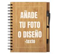 LolaPix Libreta personalizada con Nombre/Foto o Diseño de Bambú. Cuaderno Personalizado. Libreta Personalizada Profe. Cuaderno Diario personal 80 Hojas. Tapa Rígida 17X21,5cm Bambú Natural