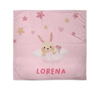 LolaPix Manta bebé recién Nacido. Manta bebé Personalizada. Manta Personalizada con Nombre. Regalo bebé Personalizado. Tejido Polar. Diferentes diseños. Conejito Nubes