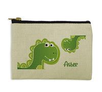 LolaPix Monedero niño Personalizado. Estuche mascarilla niños. Bolsa Mascarilla Niños. Regalo Original para niños. con Nombre. Bolsa con Cremallera. 10 x 15 cm. Neceser Tela. Dino Amigo