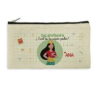 LolaPix Mujer Personalizada, Neceser de Maquillaje, Neceser de Viaje, Estuche de Lápices, Regalo Maestra Primaria, Tela Lino, 11,5 x 22,5 cm. Varios diseños., Profesor Power