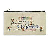 LolaPix Neceser Mujer Personalizado - Estuche Maquillaje y Viaje - Regalo Profesora Primaria - Tejido Tipo Lino - 11.5 x 22.5 cm - Varios Diseños - Tela - Aprender a lo Grande