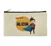 LolaPix Neceser Mujer Personalizado - Estuche Maquillaje y Viaje - Regalo Profesora Primaria - Tejido Tipo Lino - 11.5 x 22.5 cm - Varios Diseños - Super Profesora