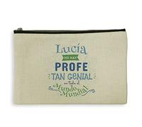 LolaPix Neceser Mujer Personalizado - Estuche Maquillaje y Viaje - Regalo Profesora Primaria - Tejido Tipo Lino - 15 x 24 cm - Varios Diseños - Tela - PROFE Genial