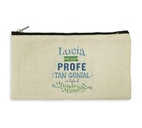 LolaPix Neceser Personalizado Mujer. Estuche Maquillaje y Lápices. Viaje y Regalo para Profesora Primaria. Tejido Tipo Lino. 11.5 x 22.5 cm. Varios Diseños. PROFE Genial