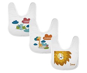 LolaPix Pack Bebe Recién Nacido. 3 Baberos Bebé Personalizados Nombre/Texto. Regalos Recién Nacido. Pack animales