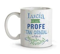 LolaPix Regalo Profesora. Tazas Profesores. Taza personalizada con Nombre. Regalos para Profesores. Taza de Cerámica. Interior de Colores. PROFE GENIAL