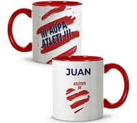 LolaPix Taza ATLÉTICO. Tazas Personalizadas con Nombre. Taza Desayuno fútbol. Taza de cerámica 330ml. Varios diseños.