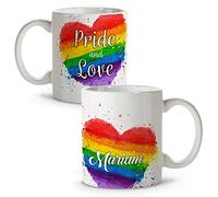 LolaPix Taza Día del Orgullo Personalizada con tu Nombre o Texto. Varios Diseños LGTBQ a Elegir. Regalo Original y Exclusivo. HEART PRIDE