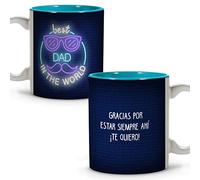 LolaPix Taza Papa Desayuno. Dia del Padre Regalos. Tazas con Mensajes. Regalo Papá Primerizo. Apta para Lavavajillas. Taza día del Padre 330ml. Papá Neón