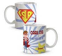 LolaPix Taza Papa Personalizada Desayuno. Dia del Padre Regalos. Regalo Padre Personalizado Papa Primerizo. Apta para Lavavajillas. Taza Personalizada día del Padre 330ml. SUPER PAPÁ