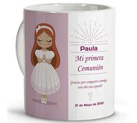 LolaPix Taza Personalizada Comunion. Taza Comunión Niña 330ml. Ideas Regalos de Primera Comunion. Apta para Microondas y Lavavajillas. 330ml. Color Interior a Elegir. Comunión Muñeca Pelirroja