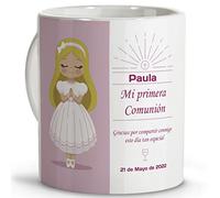LolaPix Taza Personalizada Comunion. Taza Comunión Niña 330ml. Ideas Regalos de Primera Comunion. Apta para Microondas y Lavavajillas. 330ml. Color Interior a Elegir. Comunión Muñeca Rubia