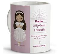 LolaPix Taza Personalizada con Nombre. Regalos comunión Personalizados con Nombre y Texto. Taza Personalizada. Varios diseños. Niña morena