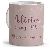 LolaPix Taza primera comunion. Regalos comunión personalizados con nombre y texto. Taza personalizada. COMUNIÃ“N ROSA