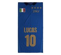 LolaPix Toalla Personalizada Italia Mundial 2026 Nombre y Dorsal. Toalla Mundial de Fútbol. Cosas de Futbol para Niños. Colección Mundial 2026. Certificado Oeko. Varios Tamaños. Italia