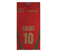 LolaPix Toalla Personalizada Portugal Mundial 2026 Nombre y Dorsal. Toalla Mundial de Fútbol. Cosas de Futbol para Niños. Colección Mundial 2026. Certificado Oeko. Varios Tamaños. Portugal