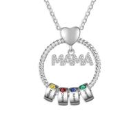 LoLaTide Collar Personalizado para Mamá, Colgante Mamá con Nombres y Piedras, Collar Grabado Mujer, Joyas Día de la madre Cumpleaños (plateado, 4 nombres)