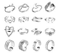 LOLIAS 16 Piezas Anillos Mujere Acero Inoxidable Anillos Mujer Plata Ajustable Anillo de Apilamiento Aneis Aço Inoxidável Mulher Anillo Pie para Mujeres