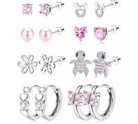 LOLIAS 8 Pares Pendientes Helicoidales Femeninas Anillo Hipoalergénicos Centro Bola CZ Mariposa Acero Inoxidable Conjunto Cartílago