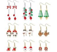 LOLIAS 9 Pares Pendientes Navidad Para Mujeres Pendientes Navidad Para Jóvenes árboles Navidad Arcos Nieve Sombrero Alce Navidad Pendientes Diamantes Navidad Regalos Navidad