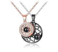 LOLIAS Collar para Parejas o Mejores Amigos Sol y Luna Magnéticos 100 Idiomas Te Amo Proyección BFF Pulsera Collares para Parejas Joyas para él y su Collar de Promesa