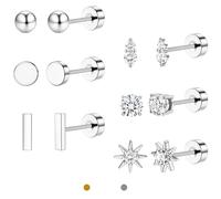 LOLIAS Pendientes Oro 14 Quilates Pendientes Botón Acero Inoxidable para Mujer Cartílago Hélice Concha Piercing para Trago Joyería Tornillo Pequeño Juego CZ para Múltiples Piercings