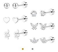 LOLIAS Pendientes Oro 14 Quilates Pendientes Botón Acero Inoxidable para Mujer Cartílago Hélice Concha Piercing para Trago Joyería Tornillo Pequeño Juego CZ para Múltiples Piercings