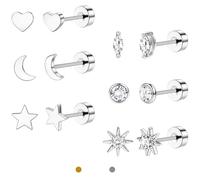 LOLIAS Pendientes Oro 14 Quilates Pendientes Botón Acero Inoxidable para Mujer Cartílago Hélice Concha Piercing para Trago Joyería Tornillo Pequeño Juego CZ para Múltiples Piercings