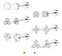 LOLIAS Pendientes Oro 14 Quilates Pendientes Botón Acero Inoxidable para Mujer Cartílago Hélice Concha Piercing para Trago Joyería Tornillo Pequeño Juego CZ para Múltiples Piercings