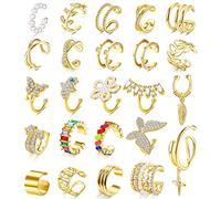 LOLIAS Pendientes Sin Agujero Mujer Pendientes Aro Pequeños Ear Cuff Pendientes Clip Falso Helix Puños de Cartílago Pendientes Hipoalergénicos Oro de 18 Quilates Mujer No Piercing Aretes