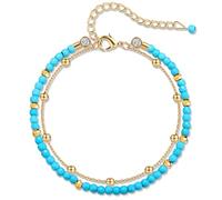 LOLIAS Pulsera Mujer Piedras Naturales Pulsera Turquesa de 3,5 MM Cuentas de Acero Inoxidable Pulseras Oro y Azul Regalo de Joyería para Mujer