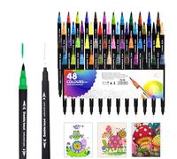 Lolieo 48PCS Rotuladores Lettering, Rotuladores Pincel de Acuarela Cepillo de Fieltro,Cepillo de Fieltro para Adultos, Rotuladores Punta Pincel, Lettering Rotuladores para Adultos, Dibujo,Coloración