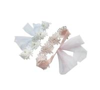LOLIPPYY 2 piezas Diademas para Niña Ajustables de Encaje con Perlas Blanco y Rosa Accesorios para Bautizo y Niñas Recién Nacidas Cintas de Algodón Suaves y Elegantes