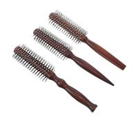 LOLIPPYY 3 Cepillos Rizadores de Madera Marrón Rojizo para Cabello Grueso y Rizado, Cepillo Redondo para Secar y Moldear, Peine Voluminizador Portátil para Peinar Flequillo, Set de
