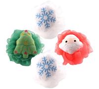 LOLIPPYY 4 Piezas Bola de Baño Navideña con Esponjas Exfoliantes para Ducha Abundante Limpieza Profunda y Masaje Corporal Incluye Santa Claus Árbol y para Piel Suave y Relajación