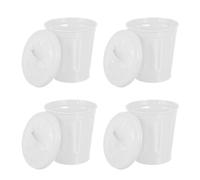 LOLIPPYY 4 Piezas Cubos Basura Metal con Tapa Mini Contenedor Compacto para Cocina Oficina Dormitorio Papelera Mesa Hierro Resistente Espacio Ahorro