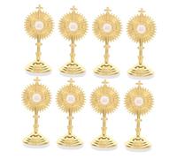 LOLIPPYY 8 Piezas Decoración Religiosa Metálica Crucifijo Dorado con Base Estatua Católica Jhs para Altar y Oración Adorno de Mesa para Capilla y Hogar Figura Detallada para Culto Personal