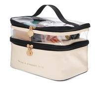 LOLIPPYY Bolsa de Maquillaje Doble Capa Beige con Gran Capacidad Organizador Portátil Resistente al Agua para Viaje Neceser de Cosméticos con Bandas Elásticas y para Cuidado y Accesorios de