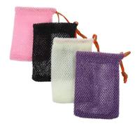 LOLIPPYY Bolsas para Jabón de Malla Exfoliante 4 Piezas Cordón Ajustable Secado Rápido Antideslizante para Baño y Ducha Color Negro Rosa Morado Tamaño Compacto