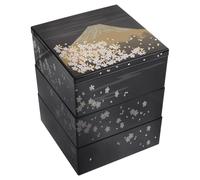 LOLIPPYY Caja para Sushi Japonesa Diseño Monte Fuji, Estuche Bento Reutilizable de Plástico Negro y Tres Capas, Seguro para Uso Diario en Diversas Ocasiones