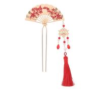 LOLIPPYY Chinese Style Floral Metal Hair Stick With Enamel Fan And Tassel Traditional Hairpin For Weddings Banquets Hanfu Cosplay Womens Hair Accessory
