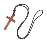 LOLIPPYY Collar Cruz Madera Sándalo Unisex Tallado a Mano Espiritual Mujer Hombre Iglesia Devoción Pascua Obsequio Religioso