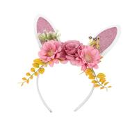 LOLIPPYY Diadema Pelo con Orejas de Conejo de Pascua y Flores Artificiales 1 Unidad Talla Única Ligera para Chica Fiesta y Carnaval Accesorio Reutilizable