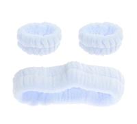 LOLIPPYY Diadema y Pulseras Elásticas para Lavado Facial Set 3 Piezas de Felpa Suave Color Azul Claro Bandas Pelo sin Dañar la Piel Ideales para Maquillaje y Cuidado Personal