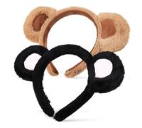 LOLIPPYY Diademas Orejas De Oso Para Disfraz, 2 Unidades Esponjosas En Marrón y Negro, Accesorio Para Fotos y Fiestas, Ajustables Para Niños y Adultos