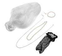 LOLIPPYY Disfraz Anciana Mujer con Peluca Gris Recogido Accesorios Joyería y Cadena para Gafas Halloween Cosplay Fiesta Temática