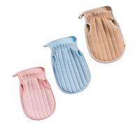 LOLIPPYY Guantes Exfoliantes Para Baño 3 Piezas Tamaño Medio Doble Cara Para Uso Doméstico Cuidado Corporal Ducha Colores Rosa, Café y Azul