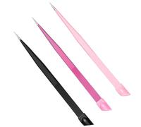 LOLIPPYY Juego de 3 Pinzas de Doble Punta para Uñas y Extensiones de Pestañas Acero Inoxidable Cabezal de Presión Colores Rosa Negro y Fucsia Herramienta de Precisión para Decoración